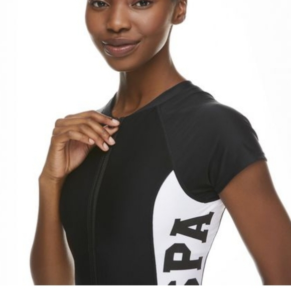 USPA Short Sleeve Zip Front 1 piece Swimsuit - Picture 7 of 8